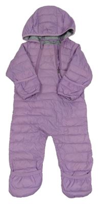 Fialová šušťáková prešívaná lehce zateplená kombinéza s kapucňou