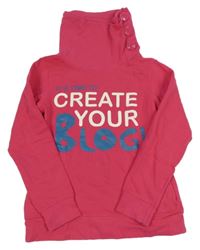 Ružová mikina s nápisom a komínovým golierom