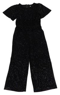 Černý sametový třpytivý kalhotový overal F&F