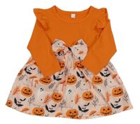 Oranžové rebrované šaty s dýněmi