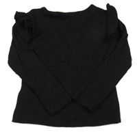 Čierne rebrované tričko s volánikmi