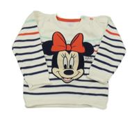 Bielo-tmavomodro-červený pruhovaný ľahký sveter s Minnie C&A