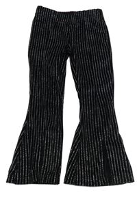 Čierno-strieborné zamatové pruhované flare nohavice dunnes