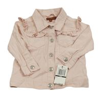 Nové - svetloružová plátenná bunda s volánikmi