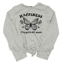 Šedé melírované crop triko s motýlkem a nápisem George