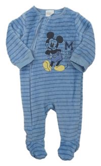 Modrý pruhovaný chlupatý overal s Mickeym Disney