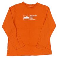 Oranžové tričko s horami a nápisom Primark