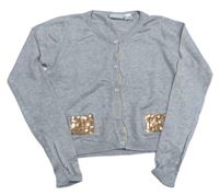 Sivý melírovaný prepínaci crop sveter s vreckami s flitrami Pepperts
