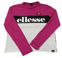 Ružovo-bielo-čierne crop tričko s logom Ellesse
