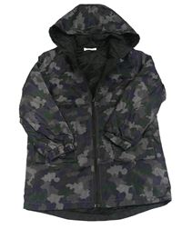 Šedo-tmavomodro-khaki army šušťáková jesenná bunda s kapucňou Shein