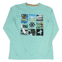Tyrkysové triko se surfery a obrázky 