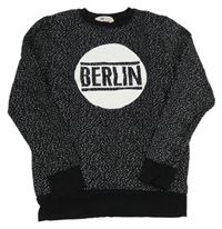 Černo-bílá melírovaná mikina s nápisem H&M