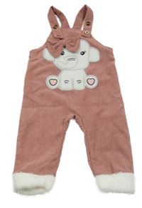 Růžové žebrované sametové laclové kalhoty se slonem 