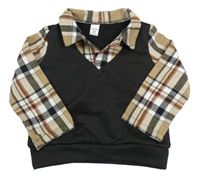 Čierno-béžovo-biela mikina s kostkovanými prvky a golierikom Shein