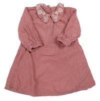 Ružové rebrované šaty s kvetovaným golierom M&S