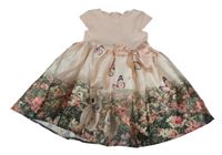 Světlerůžovo-zelené teplákovo/saténové šaty s květy a motýlky H&M