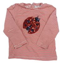 Červeno-bílé pruhované triko s beruškou 