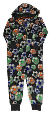 Tmavošedo-barevná plyšová kombinéza s míči a kapucí Dunnes Stores