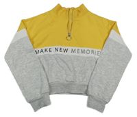 Žlto-sivo-biela crop mikina s nápismi H&M