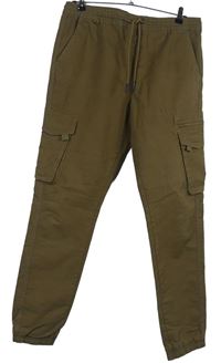 Pánské hnědé cargo plátěné kalhoty s kapsami  Denim