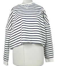 Dámská bílo-tmavomodrá pruhovaná crop mikina Primark 