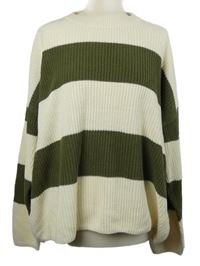 Dámský smetanovo-khaki pruhovaný svetr Primark 