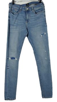 Pánské světlemodré skinny rifle s prošoupáním River Island vel. 32/34
