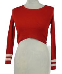 Dámsky červený rebrovaný crop sveter s pruhmi Tally Weijl