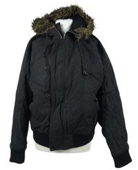 Pánská tmavošedá vlněná zateplená bunda s kapucí Topman 