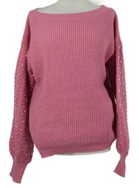 Dámsky ružový sveter s perličkami Shein