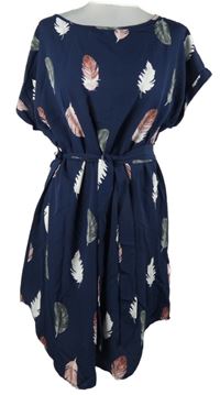 Dámske tmavomodré šaty s pierkami a opaskom Shein