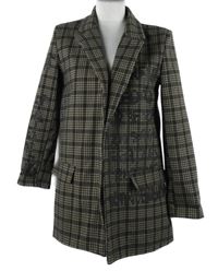 Dámsky čierno-béžový kockovaný sakový cardigán s nápisom