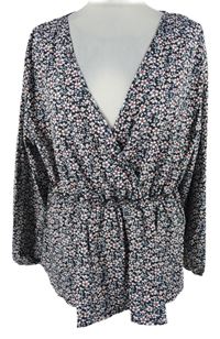 Dámská černo-modro-růžová kytičkovaná peplum halenka Shein 