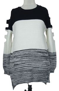 Dámsky čierno-bielo-sivý sveter s prestrihmi Primark