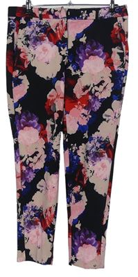 Dámske čierno-ružovo-fialové kvetované nohavice Dorothy Perkins