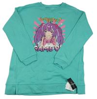 Nové- Tyrkysová dlouhá mikina s dívkou Dunnes vel.176