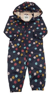 Tmavomodrá puntíkatá šusťáková podzimní kombinéza s kapucí F&F