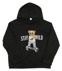 Černá mikina s medvědem a kapucí 