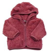 Vínová chlupatá propínací mikina s kapucí Ergee