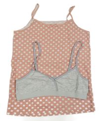 2 set - ružovo-biely top + sivá lambáda Primark
