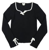 Černé žebrované crop triko s mašlemi River Island