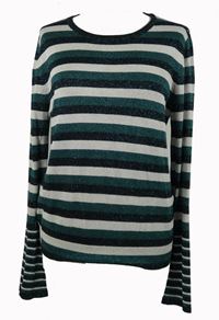 Dámsky zeleno-čierno-béžový pruhovaný trblietavý sveter George