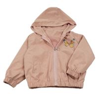 Svetloružová šušťáková jarná bunda s kapucňou s motýlom