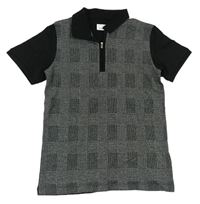 Sivo-čierne kockované polo tričko Next
