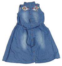 Modré lehké riflové propínací šaty s kytičkami Denim Co.