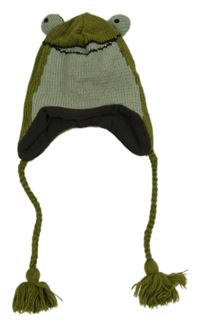 Khaki-šedá vlněná čepice - žába