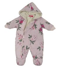 Svetloružová kvetovaná bavlnená zateplená kombinéza s kapucňou zn. Joules