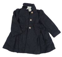 Tmavomodrý trblietavý vlnený jesenný kabát Matalan