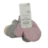 Nové - 3x palcové rukavice - světlerůžové+ šedé + smetanové PRIMARK