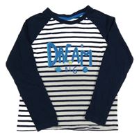 Tmavomodro-pruhované pyžamové triko s nápisem